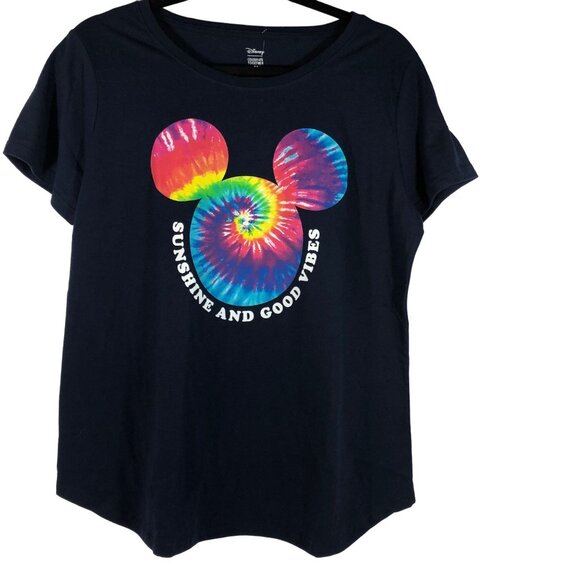 Disney Celebrate Together Womens Navy Sunshine & Good Vibes Tie-Dye Print Mickey - Picture 1 of 7
